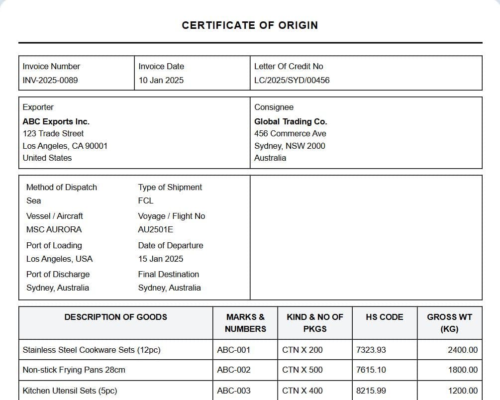 Sample Certificate of Origin made with ovrseas