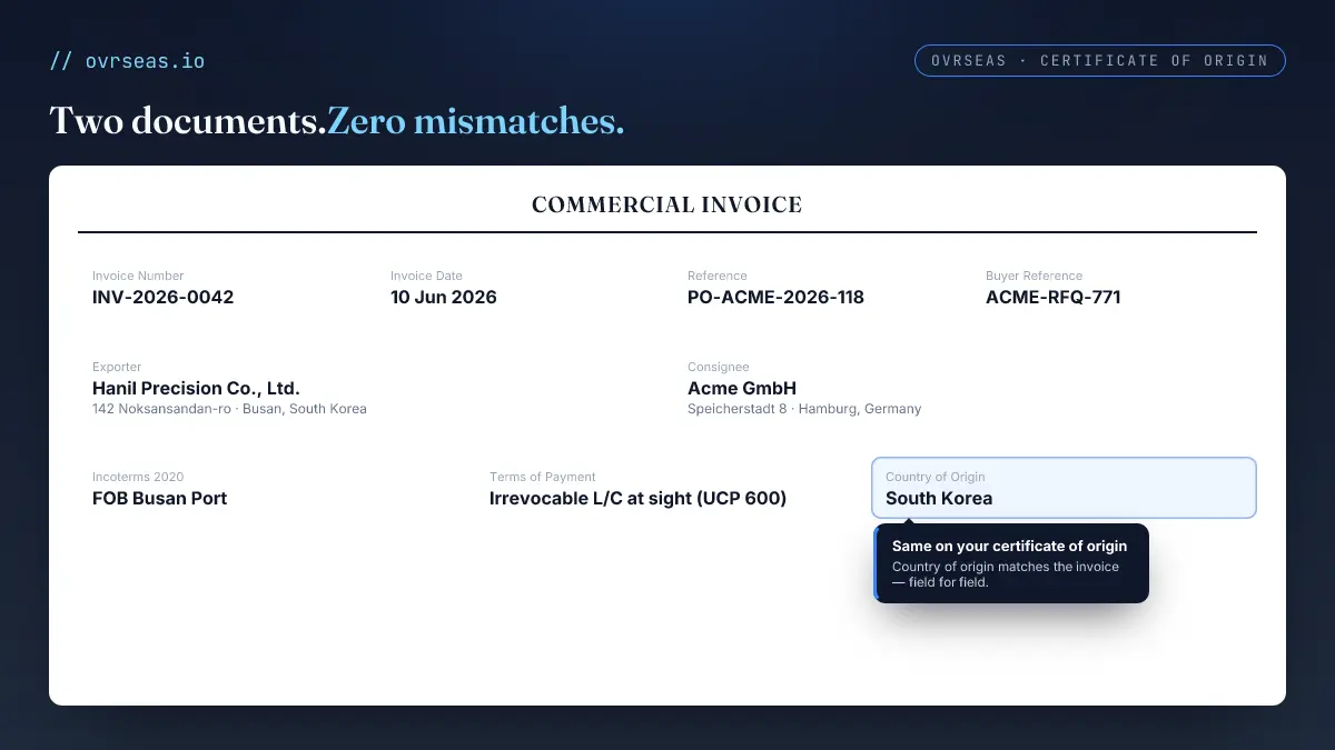 Certificate of Origin + Commercial Invoice: One Master File